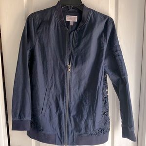 Chelsea28 navy blue jacket with lace style back and arm detail S